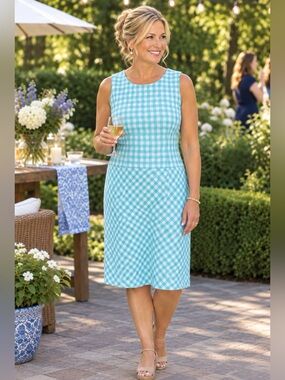 Ann Taylor Aqua Gingham Sleeveless One-Piece Dress Size 14 New with tags